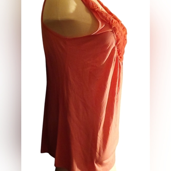 ELLE- Tank Top Blouse With Flowers A long V-Neck Line, Coral Color, Size Small, - Picture 12 of 12